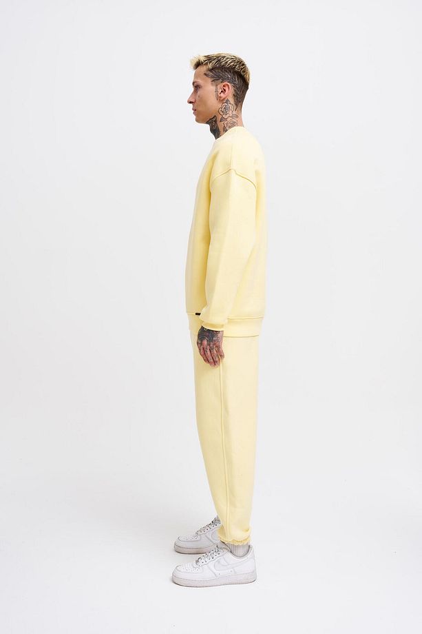 Erkek Basic Bisiklet Yaka Oversize Sarı Sweatshirt - 7