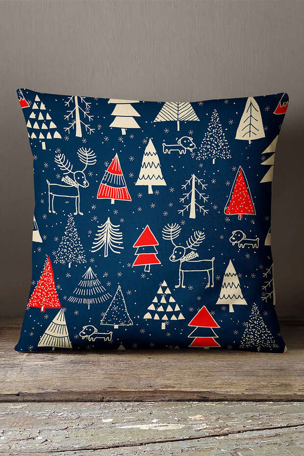Velvet Babyface Red Navy Blue Christmas Themed Digital Printed Throw Pillow Pillow Case - Cgh308