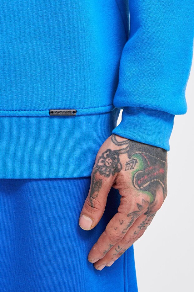 Erkek Bisiklet Yaka Basic Regular Saks Sweatshirt - 3