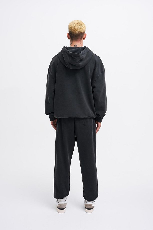 Erkek Yıkamalı Basic Jogger Siyah Eşofman Altı - 6