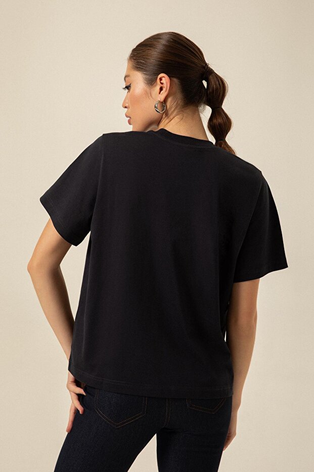 Dökümlü Lacivert Basic T-shirt - 2