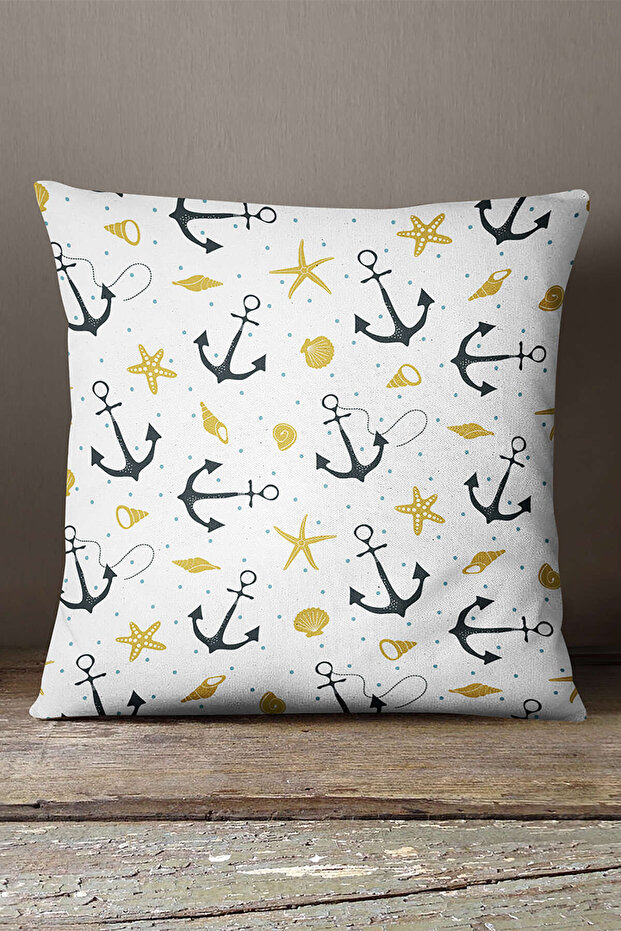 Velvet Babyface Blue Yellow Marine Patterned Throw Pillow Pillow Case - Cgh015