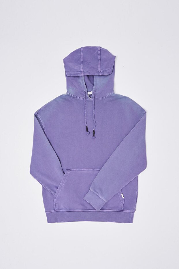 Erkek Basic Kapüşonlu Oversize Yıkamalı Mistik Sweatshirt - 7