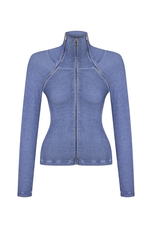 Transient Top In Blue Mavi Uzun Kollu Fermuarlı Bluz - 3
