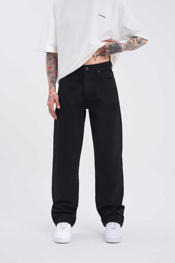 Erkek Relaxed Baggy Jean Siyah Pantolon - 1