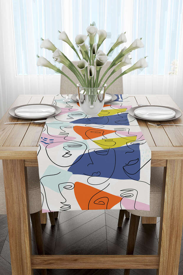 White Multicolored Modern Silhouette Patterned Digital Printed Runner Cgh1097-rn - 2