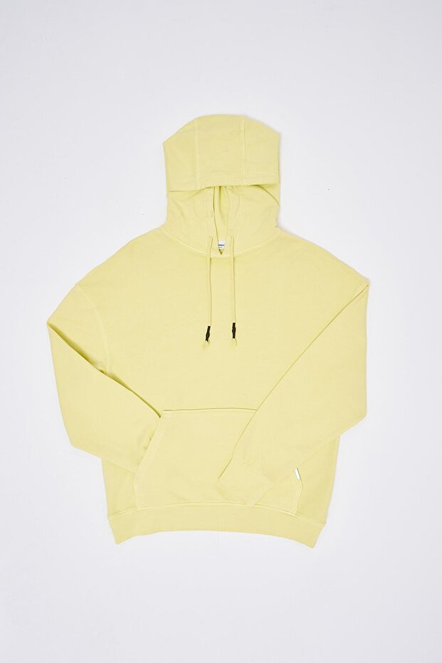 Erkek Basic Kapüşonlu Oversize Yıkamalı Açık Sarı Sweatshirt - 8
