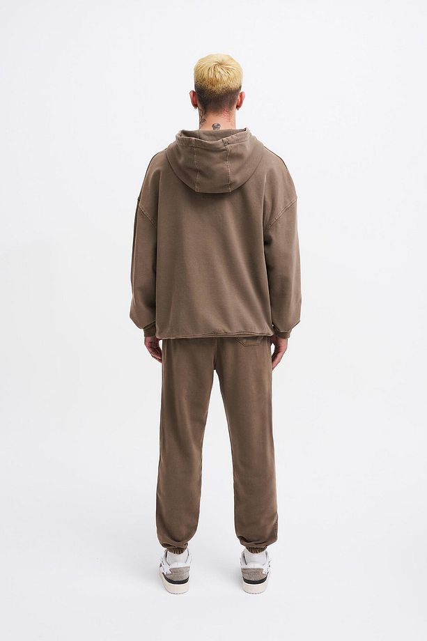 Erkek Yıkamalı Basic Jogger Kahverengi Eşofman Altı - 4
