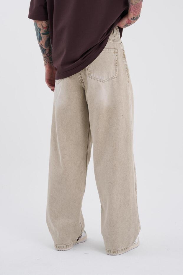 Erkek Oversize Baggy Bej Jean - 3