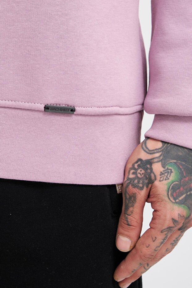 Erkek Bisiklet Yaka Basic Regular Pembe Sweatshirt - 4