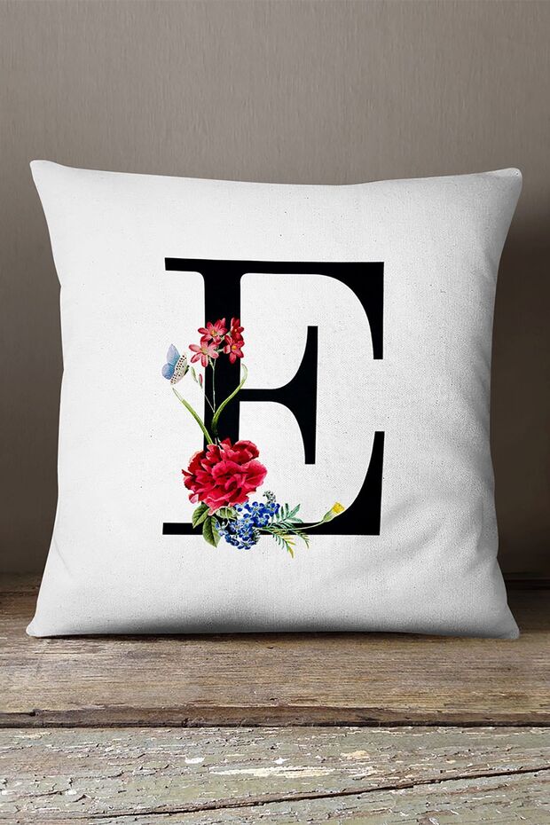 Velvet Babyface Double Sided Red Floral Letter Throw Pillow Cover - Letter E