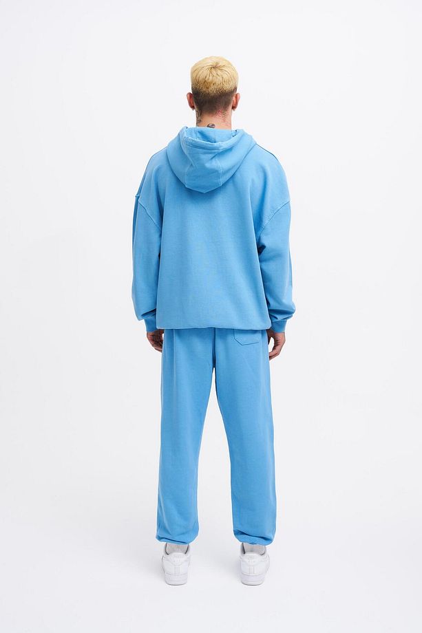 Erkek Yıkamalı Basic Jogger Mavi Eşofman Altı - 7