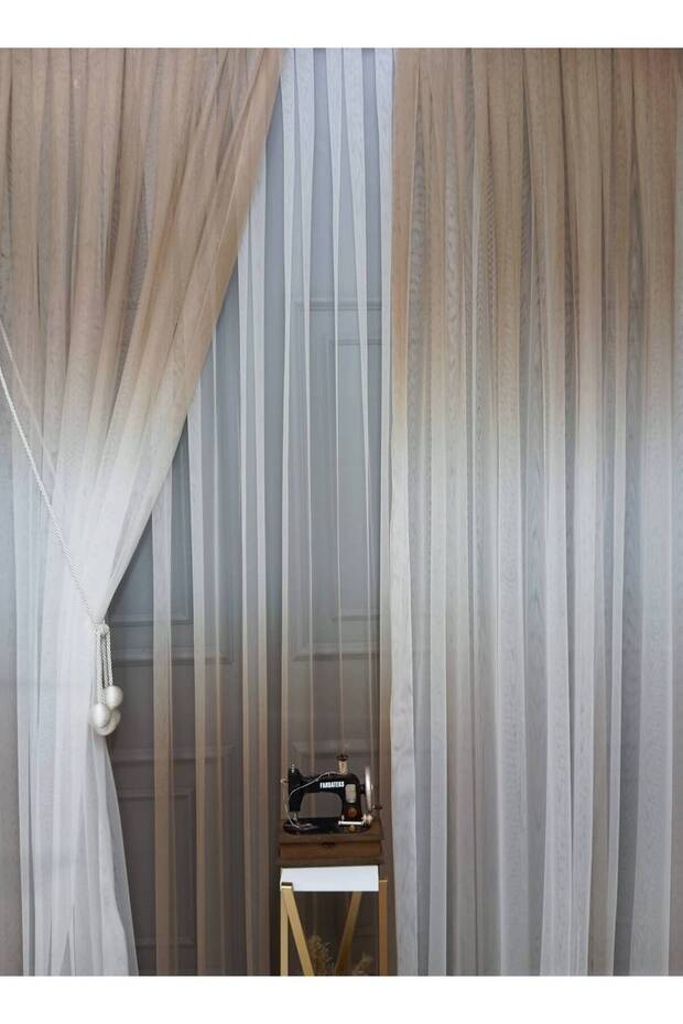 Mink Colored Color Transitioning Gradient Right/Left Suit Tulle Background Curtain - 2