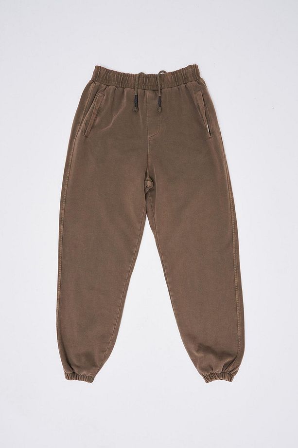 Erkek Yıkamalı Basic Jogger Kahverengi Eşofman Altı - 5