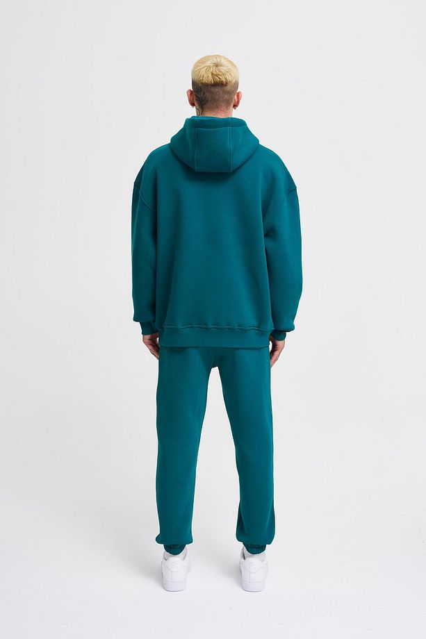 Erkek Basic Kapüşonlu Oversize Petrol Yeşili Sweatshirt - 7