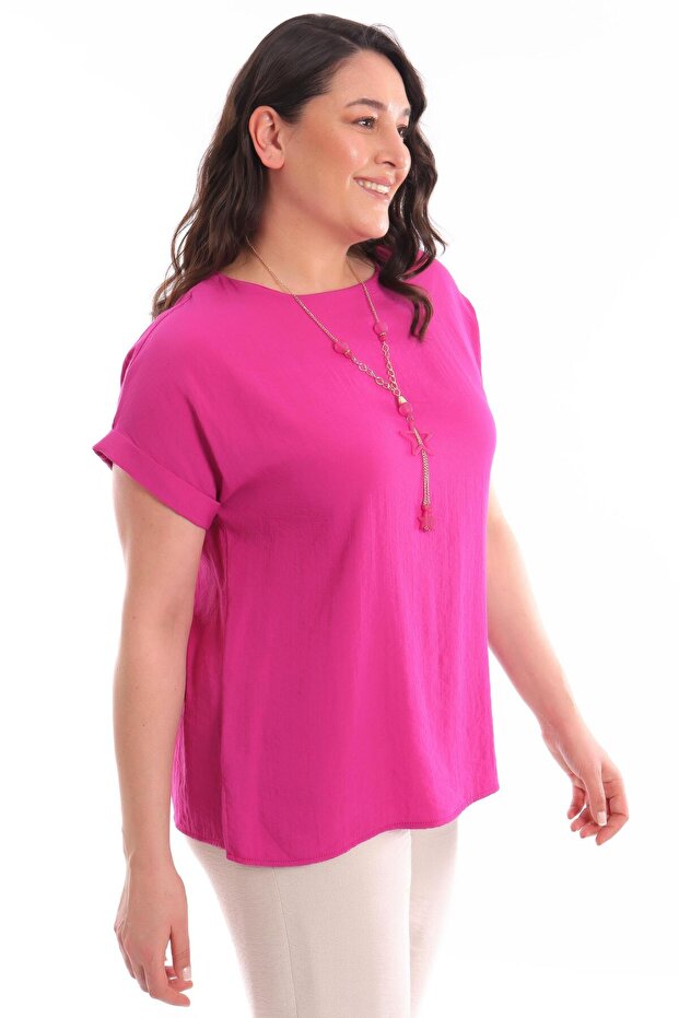 بلوزة خضراء أساسية بأكمام منخفضة مقاس كبير - 3