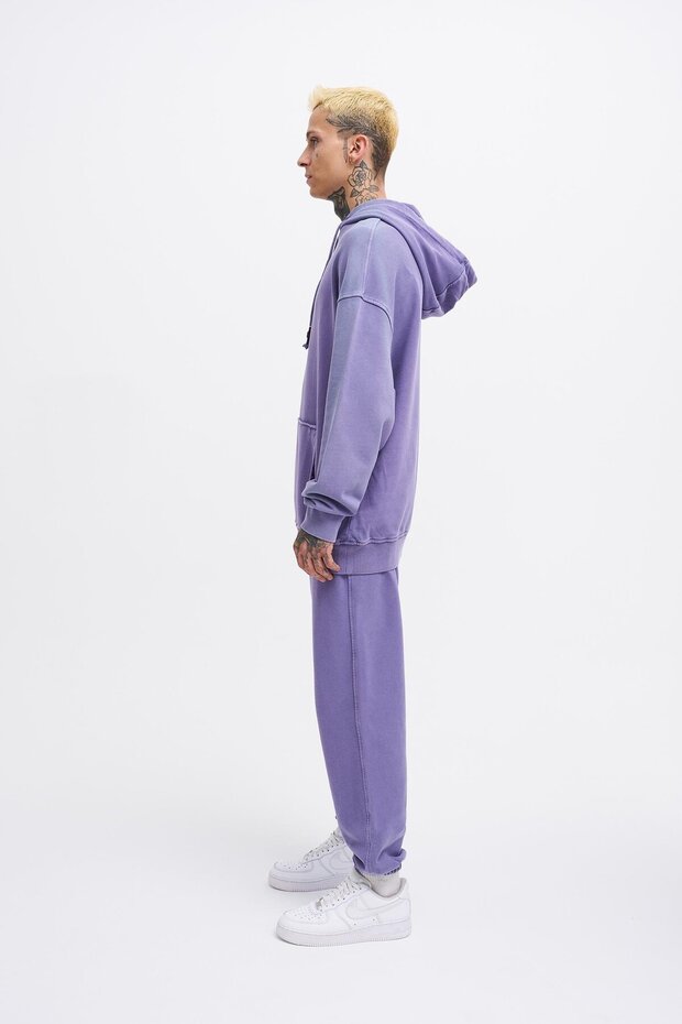 Erkek Basic Kapüşonlu Oversize Yıkamalı Mistik Sweatshirt - 5