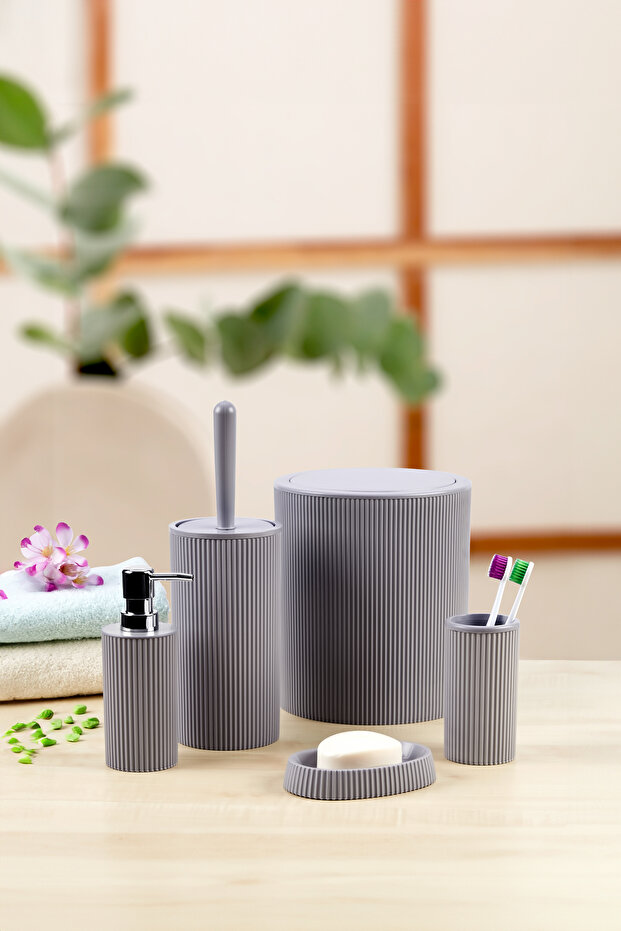 Modern and Stylish Bathroom Set of 5, Liquid and Solid Soap Dispenser, Toothbrush Holder, Dustbin, Toilet Bowl Brush
