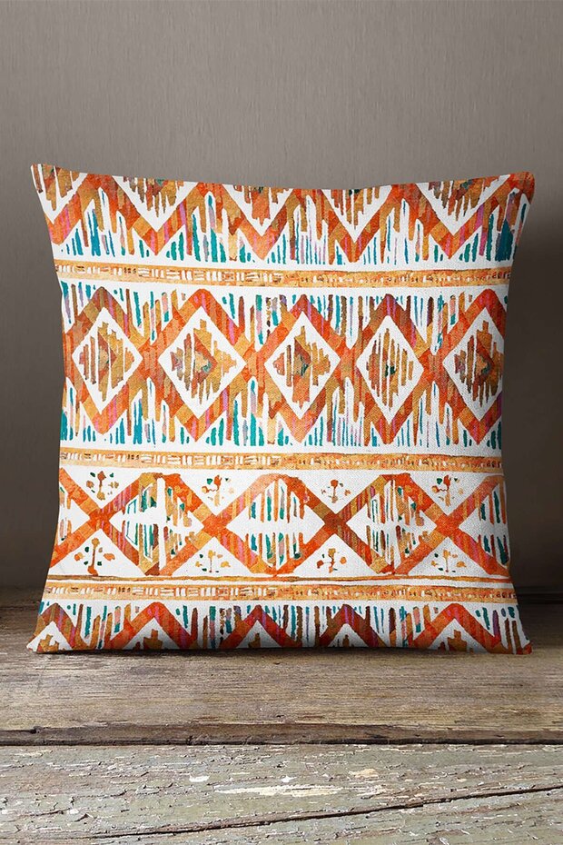 Velvet Babyface Orange White Ethnic Patterned Throw Pillow Pillow Case - Cgh264