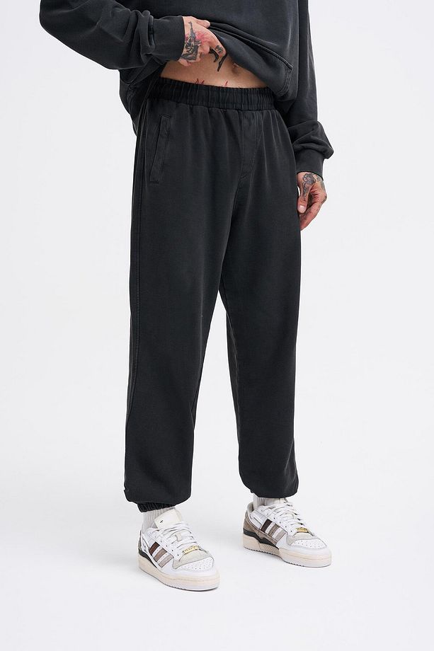 Erkek Yıkamalı Basic Jogger Siyah Eşofman Altı - 2