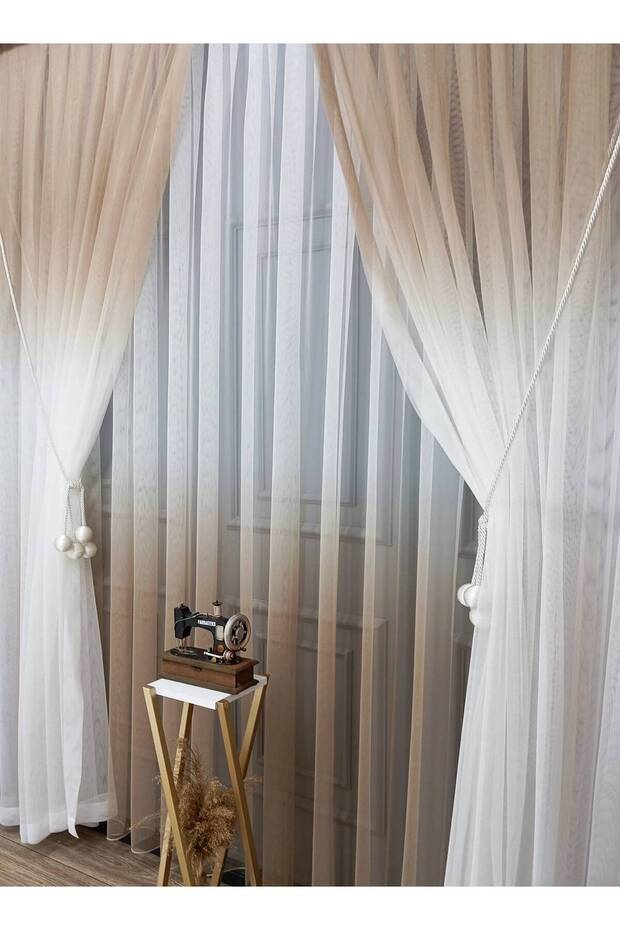 Mink Colored Color Transitioning Gradient Right/Left Suit Tulle Background Curtain - 3
