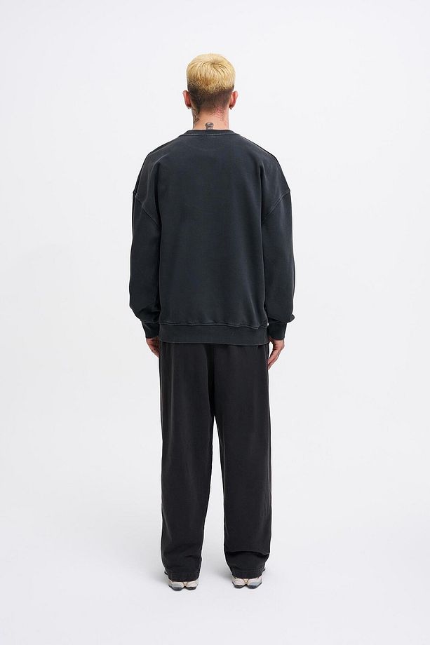 Erkek Yıkamalı Oversize Siyah Sweatshirt - 4