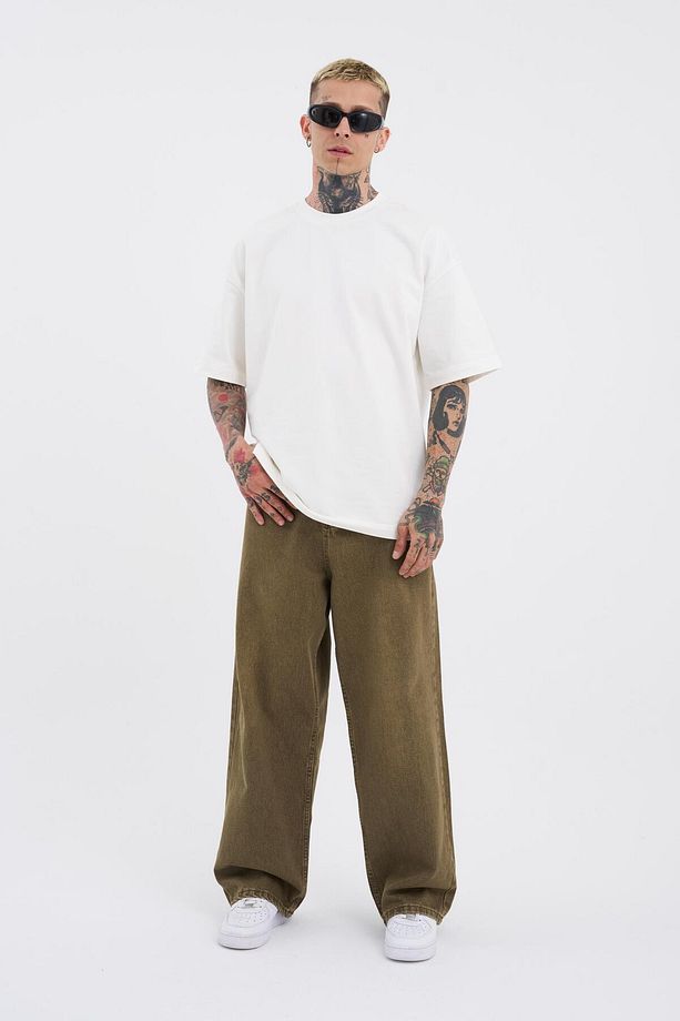 Erkek Oversize Baggy Jean KHAKI ASİT - 5