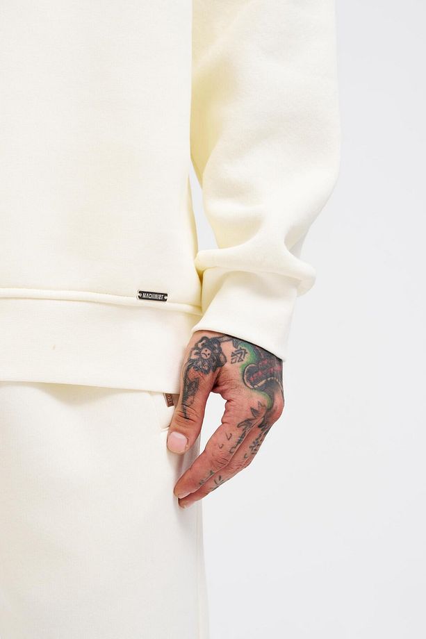 Erkek Basic Bisiklet Yaka Oversize Ekru Sweatshirt - 3