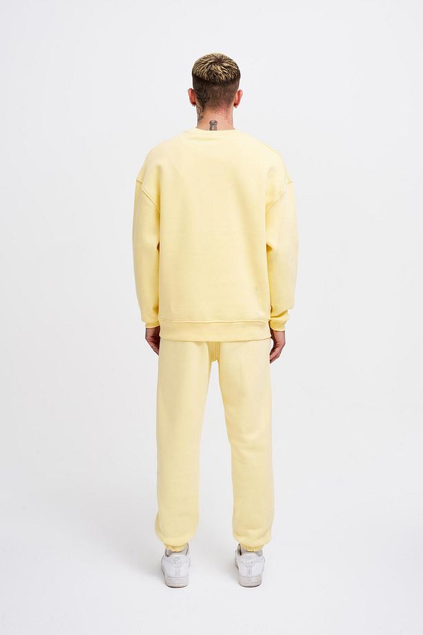 Erkek Basic Bisiklet Yaka Oversize Sarı Sweatshirt - 8