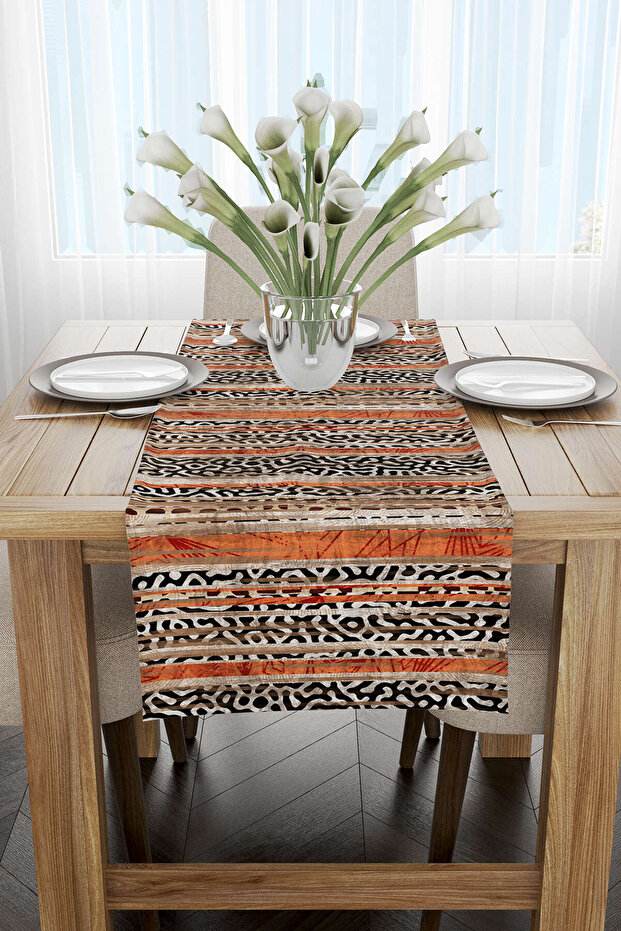 Brown Orange Modern Leopard Pattern Digital Print Runner - Cgh372-rn