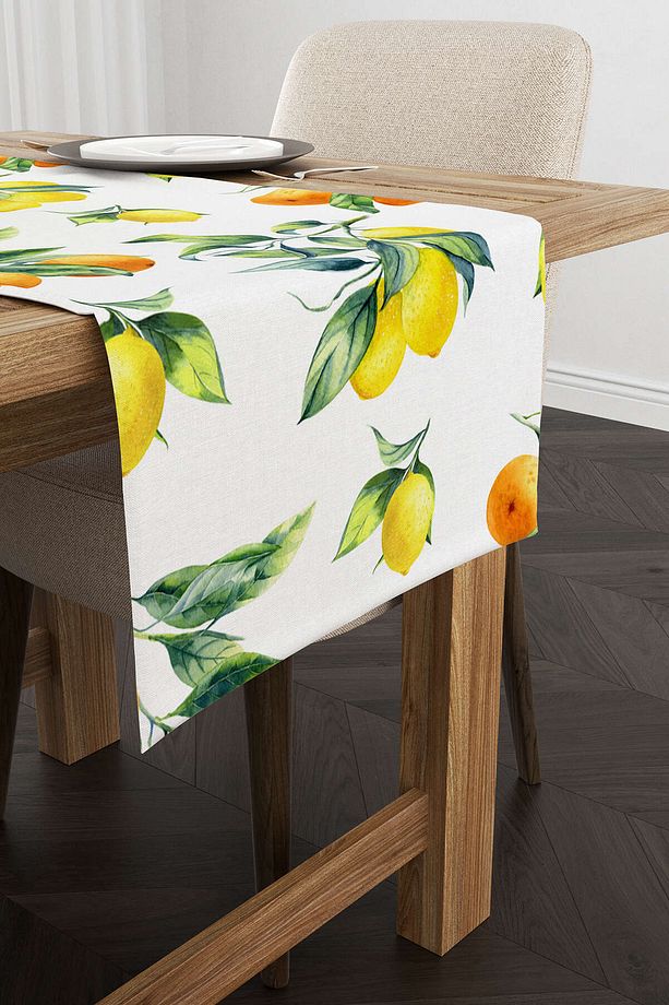 Beyaz Sarı Limon Desenli Dijital Baskılı Runner - Oytyk895-rn - 2