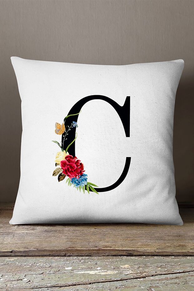 Velvet Babyface Double Sided Red Floral Letter Throw Pillow Cover - Letter C