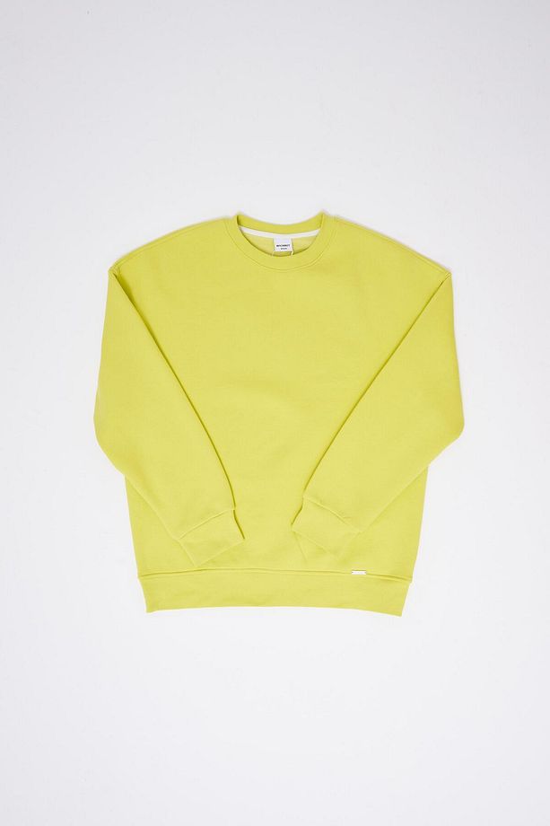 Erkek Basic Bisiklet Yaka Oversize Neon Sarı Sweatshirt - 8