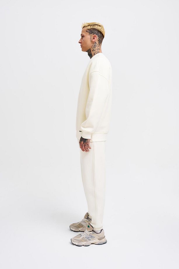 Erkek Basic Bisiklet Yaka Oversize Ekru Sweatshirt - 4