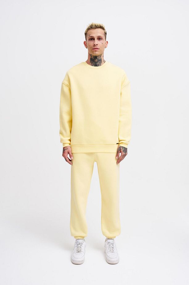 Erkek Basic Bisiklet Yaka Oversize Sarı Sweatshirt - 6