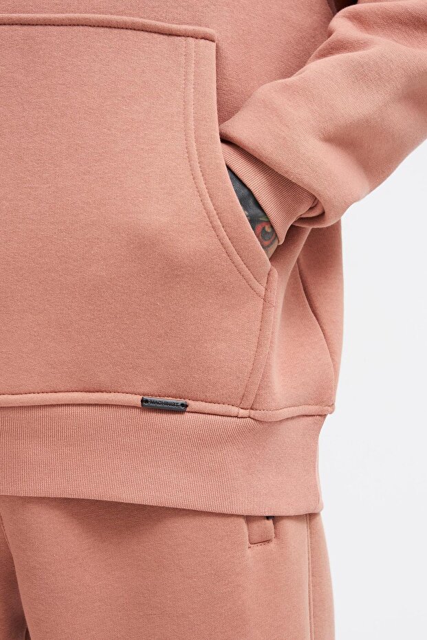 Erkek Basic Kapüşonlu Oversize Bakır Sweatshirt - 3
