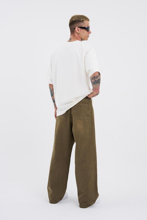 Erkek Oversize Baggy Jean KHAKI ASİT - 6