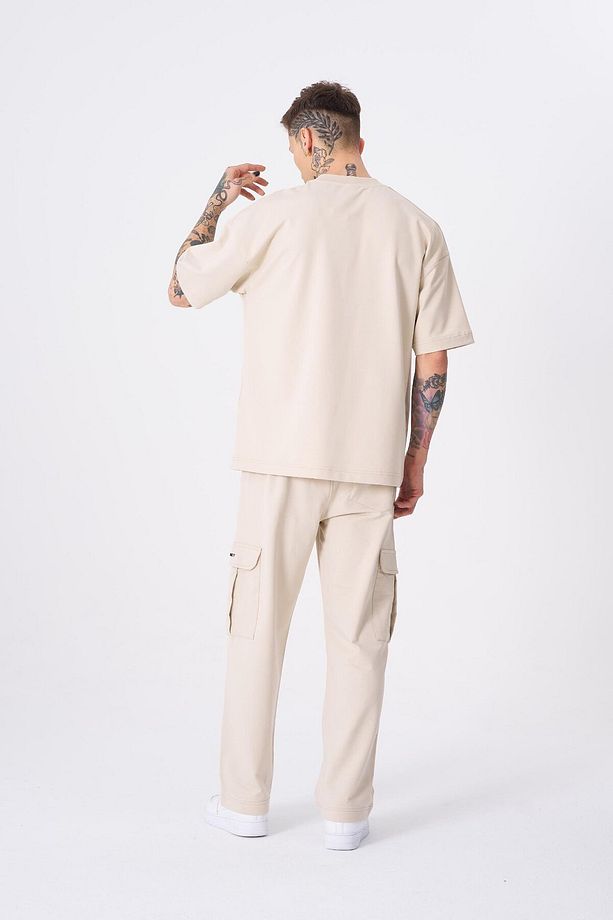 Erkek Machinist Dollar Basic Oversize Açık Bej Tişört - 4