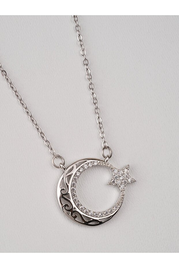 316L Steel Tarnish Stainless Embroidered Moon Star Necklace
