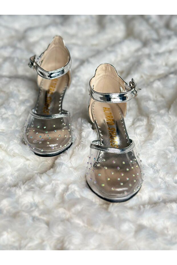Stone Embroidered Girls' Heeled Shoes