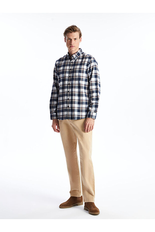 Regular Fit Uzun Kollu Ekose Gabardin Erkek Gomlek - W4ID85Z8 - 2