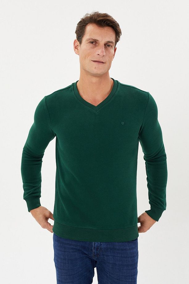 Kadife Selanik Basic V Yaka Sweatshirt- KS-1401 - 3