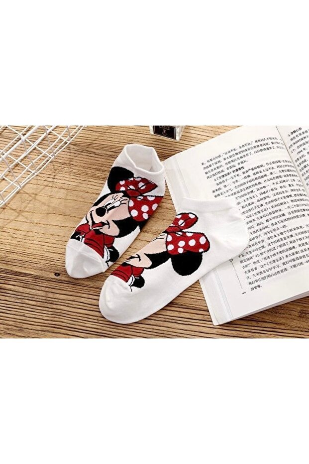 5 pár női aranyos többszínű mosható rajzfilm mintás cipzár bokazokni - 5