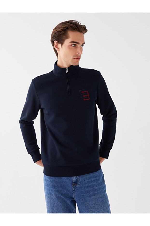 Men's Sweatshirt - Stand Collar, Long Sleeve, Printed