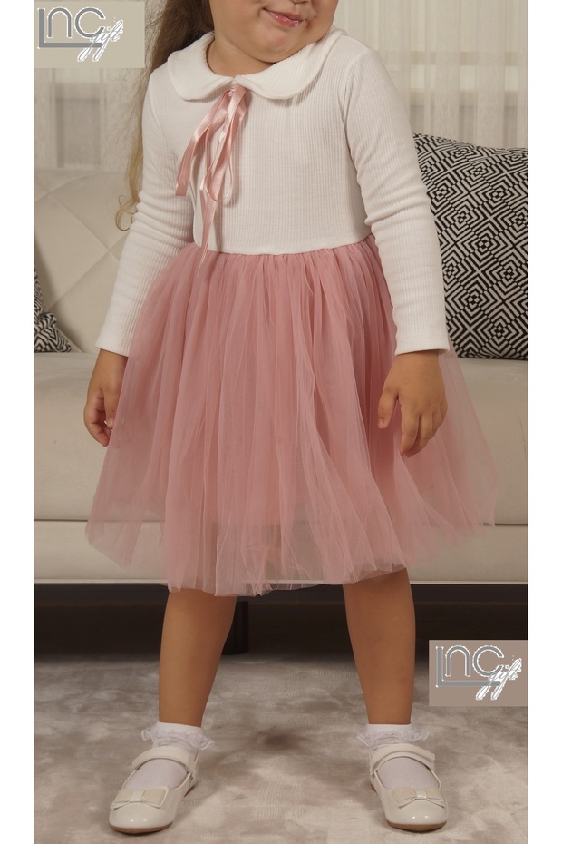 Cotton Lined Tutu Skirt Baby Collar Long Sleeve Dress