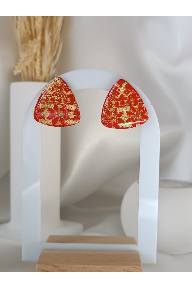Christmas Gift Party Accessory - Christmas Detail New Year Concept Red Polymer Earrings with Steel Needle