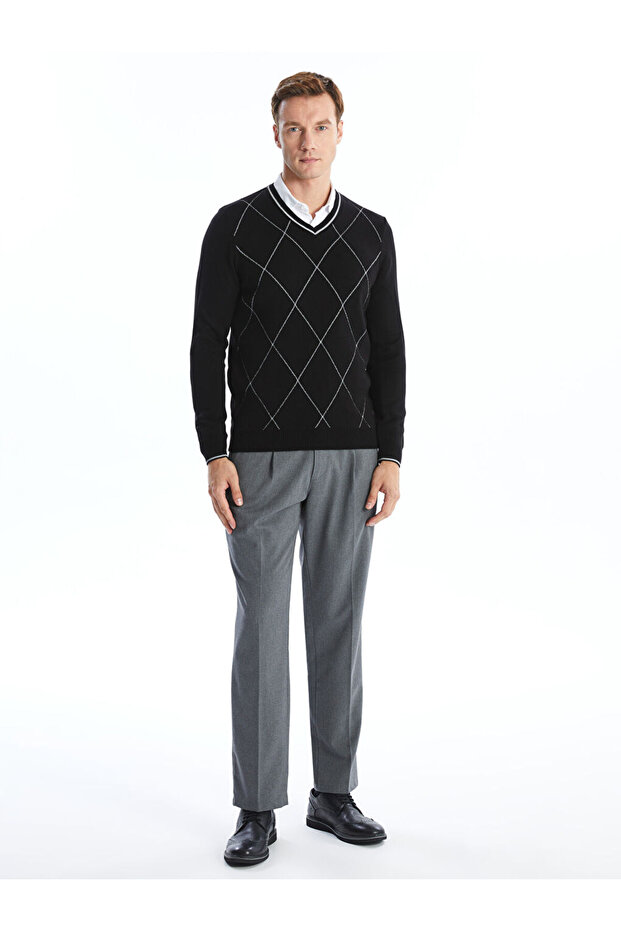 Herren-Strickpullover mit V-Ausschnitt und langen Ärmeln – W4es24z8 - 2