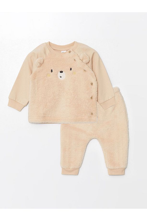 LCW baby Pelüş Erkek Bebek Hırka ve Pantolon 2'li Takım - 1