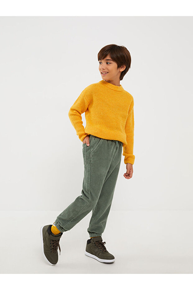 Beli Lastikli Basic Kadife Erkek Çocuk Jogger Pantolon - 1