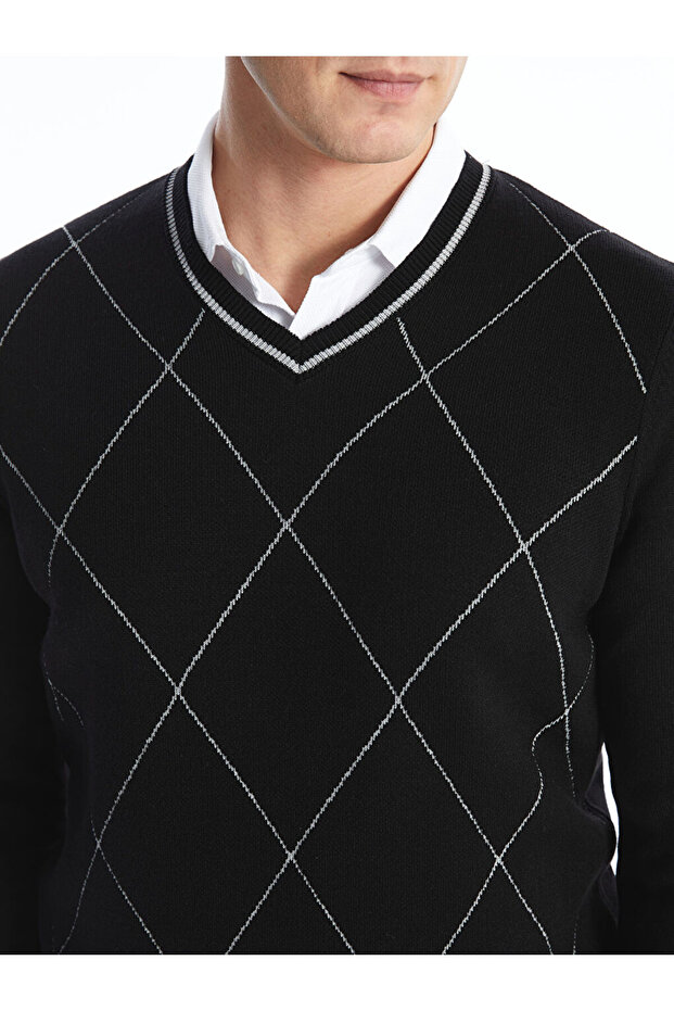 Herren-Strickpullover mit V-Ausschnitt und langen Ärmeln – W4es24z8 - 3